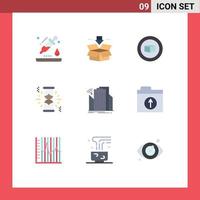 Group of 9 Modern Flat Colors Set for smart city basic buildings loading Editable Vector Design Elements