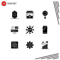 9 Universal Solid Glyphs Set for Web and Mobile Applications experiment room find ac air Editable Vector Design Elements