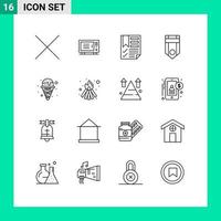 Pictogram Set of 16 Simple Outlines of ice stripe document rank military Editable Vector Design Elements