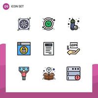 Mobile Interface Filledline Flat Color Set of 9 Pictograms of study book time lock web Editable Vector Design Elements