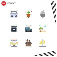 Pack of 9 Modern Flat Colors Signs and Symbols for Web Print Media such as care online devices video browser Editable Vector Design Elements