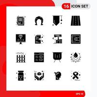 Mobile Interface Solid Glyph Set of 16 Pictograms of computer way patricks road success Editable Vector Design Elements