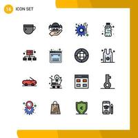 16 User Interface Flat Color Filled Line Pack of modern Signs and Symbols of server business gear water drink Editable Creative Vector Design Elements