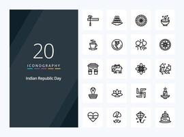 20 icono de contorno del día de la república india para la presentación vector