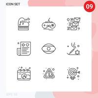 Pack of 9 Modern Outlines Signs and Symbols for Web Print Media such as credit bill wireless email message mail Editable Vector Design Elements