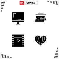 User Interface Pack of 4 Basic Solid Glyphs of computer film imac love play Editable Vector Design Elements