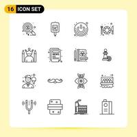 Outline Pack of 16 Universal Symbols of idol restaurant on off hotel switch Editable Vector Design Elements