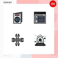 Pack of 4 Modern Filledline Flat Colors Signs and Symbols for Web Print Media such as beach wrench internet website alert Editable Vector Design Elements