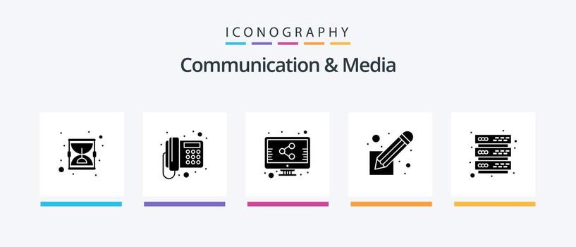 Communication And Media Glyph 5 Icon Pack Including storage. database. file. script. screenplay. Creative Icons Design vector
