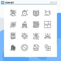 Universal Icon Symbols Group of 16 Modern Outlines of management development alert shirt clothes Editable Vector Design Elements