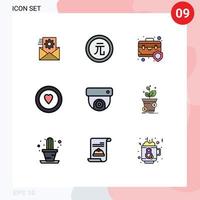 Set of 9 Modern UI Icons Symbols Signs for camera heart value love insurance Editable Vector Design Elements