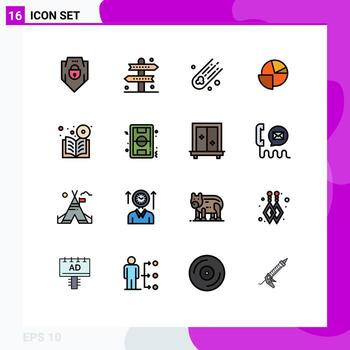 conjunto moderno de 16 líneas rellenas de color plano pictografía de gráficos de dvd análisis de tarta de recreación elementos de diseño de vectores creativos editables