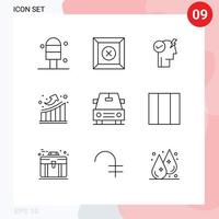 Set of 9 Modern UI Icons Symbols Signs for business grid power mode activate vehicles up Editable Vector Design Elements