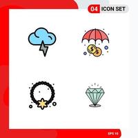 4 Universal Filledline Flat Colors Set for Web and Mobile Applications cloud ornament finance jewelry diamound Editable Vector Design Elements