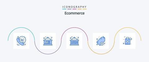 paquete de iconos azul 5 de comercio electrónico que incluye preguntas frecuentes. comercio. junta. bolsa. más vector