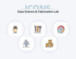 línea de laboratorio de fabricación y ciencia de datos lleno de icono paquete 5 diseño de icono. negocio. análisis. hardware. investigación. de vector