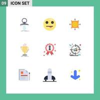 Flat Color Pack of 9 Universal Symbols of prize cup focus competitive target Editable Vector Design Elements