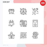 9 Outline concept for Websites Mobile and Apps folder hardware cocktail socket electric Editable Vector Design Elements