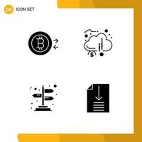 Universal Icon Symbols Group of 4 Modern Solid Glyphs of bitcoin direction crowd funding financial down Editable Vector Design Elements