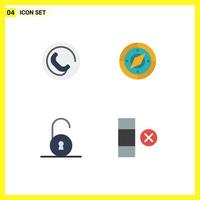 4 Universal Flat Icon Signs Symbols of contact padlock navigation location delete Editable Vector Design Elements