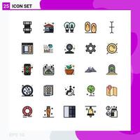 Modern Set of 25 Filled line Flat Colors Pictograph of cursor footwear bulb flops light Editable Vector Design Elements