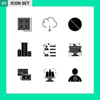 Mobile Interface Solid Glyph Set of 9 Pictograms of development residences cancel housing estate Editable Vector Design Elements