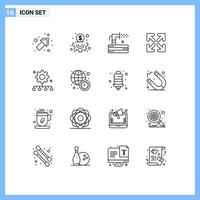 Universal Icon Symbols Group of 16 Modern Outlines of work management team management hose authority responsibility direction Editable Vector Design Elements