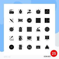 Pack of 25 Modern Solid Glyphs Signs and Symbols for Web Print Media such as frame scary discount pumpkin face Editable Vector Design Elements