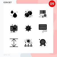 Set of 9 Commercial Solid Glyphs pack for time clock network printing monitor Editable Vector Design Elements