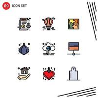 paquete de iconos de vector de stock de 9 signos y símbolos de línea para elementos de diseño de vector editables de deporte de comida de viaje de cebolla de nube
