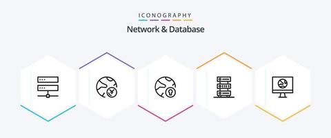 paquete de iconos de 25 líneas de red y base de datos que incluye alojamiento. datos. Internet. proteccion. en línea vector