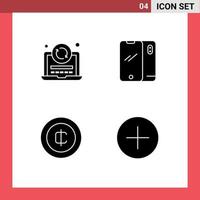 Universal Icon Symbols Group of 4 Modern Solid Glyphs of laptop cash coding mobile ecommerce Editable Vector Design Elements