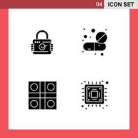 Editable Vector Line Pack of 4 Simple Solid Glyphs of lock game secure medicine ludo board Editable Vector Design Elements