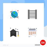 Pack of 4 Modern Flat Icons Signs and Symbols for Web Print Media such as space calendar ladder graduation school Editable Vector Design Elements