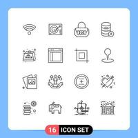 Set of 16 Vector Outlines on Grid for duties add bag storage server Editable Vector Design Elements