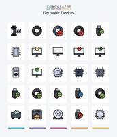 Paquete de iconos llenos de 25 líneas de dispositivos creativos, como gadget. ordenadores. hardware. junta. hardware vector