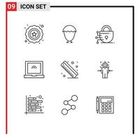 9 Universal Outline Signs Symbols of target man lock school measure Editable Vector Design Elements