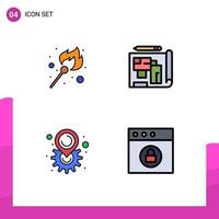 Modern Set of 4 Filledline Flat Colors Pictograph of fire location stick building setting Editable Vector Design Elements