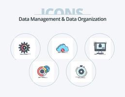 gestión de datos y organización de datos paquete de iconos llenos de línea 5 diseño de iconos. estante. servidor. matriz. computadora. conexión vector