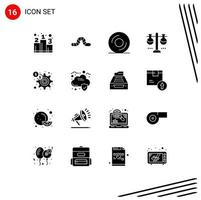 16 Thematic Vector Solid Glyphs and Editable Symbols of finance test tube cd test flask laboratory Editable Vector Design Elements