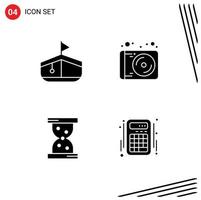 paquete de 4 glifos sólidos creativos de interacción de tecnología de dispositivo de reloj de barco elementos de diseño vectorial editables vector