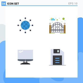 Set of 4 Modern UI Icons Symbols Signs for connect computer earth gate device Editable Vector Design Elements