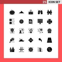 Solid Glyph Pack of 25 Universal Symbols of slippers woman mountain sandal user engagement Editable Vector Design Elements