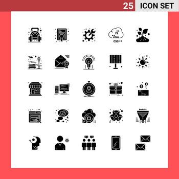 25 Solid Glyph concept for Websites Mobile and Apps farm develop cog coding cloud Editable Vector Design Elements