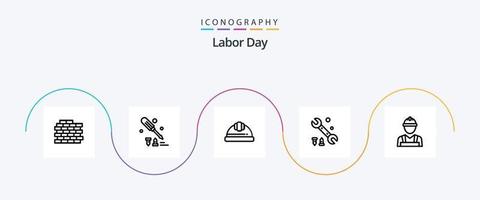 paquete de iconos de la línea 5 del día del trabajo que incluye la herramienta. llave inglesa . herramienta. tapa dura vector