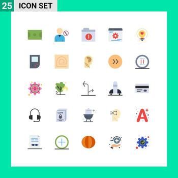 Flat Color Pack of 25 Universal Symbols of heart bulb alert optimization development Editable Vector Design Elements