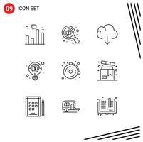 9 Thematic Vector Outlines and Editable Symbols of alarm money zoom light bulb idea Editable Vector Design Elements