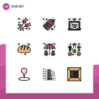 Pictogram Set of 9 Simple Filledline Flat Colors of protection investment online food baking Editable Vector Design Elements