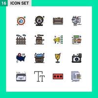 Group of 16 Flat Color Filled Lines Signs and Symbols for heating engineering bangladesh electronics assemble Editable Creative Vector Design Elements