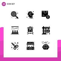 Group of 9 Modern Solid Glyphs Set for marketing user arrow up board product Editable Vector Design Elements